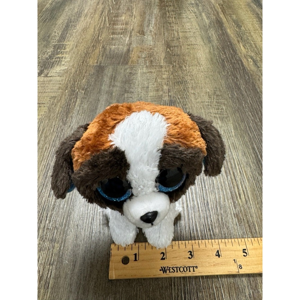 Ty Beanie Boo Plush Duke the Dog Stuffed animal Brown White Big Glitter Eyes 6in - Picture 2 of 9
